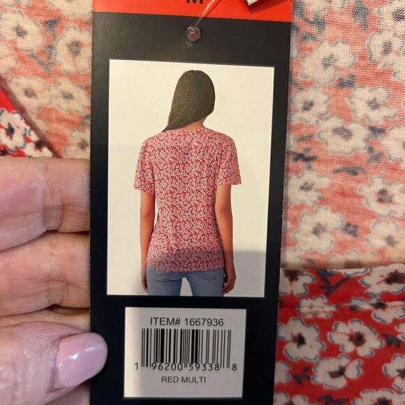 NWT Lucky Brand Floral Print Scoop Neck Stretch Knit Cotton Blend Tee M - Picture 4 of 12